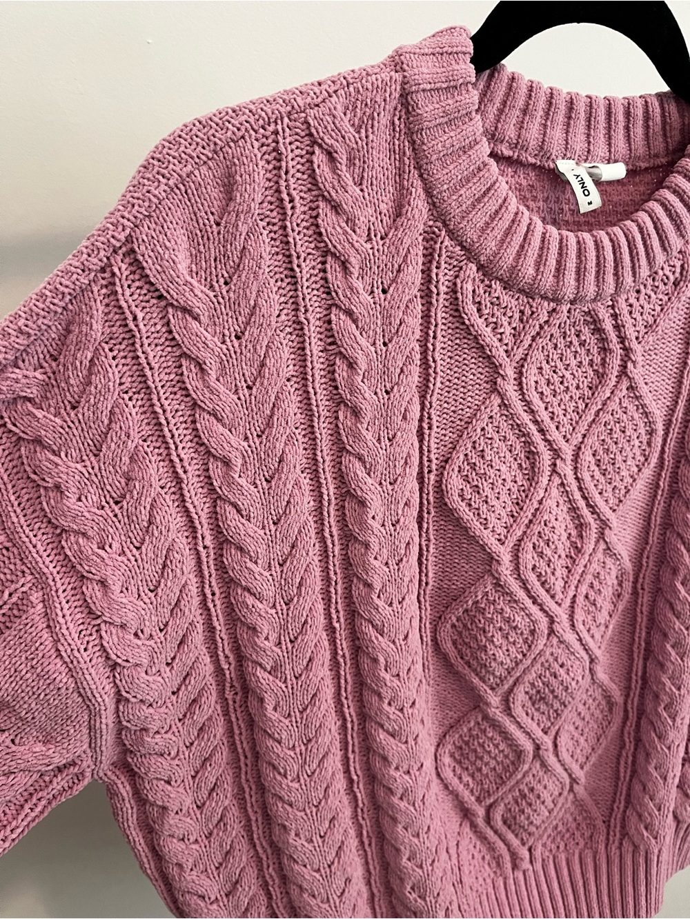 Only Baby Pink Cable Knit Chunky Cozy Crewneck Sweater M